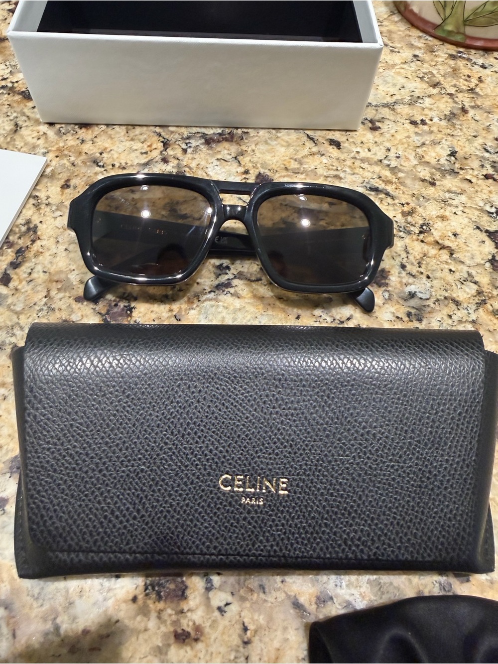 Like New Celine Black Square Sunglasses with Case BLACK FRAME 62